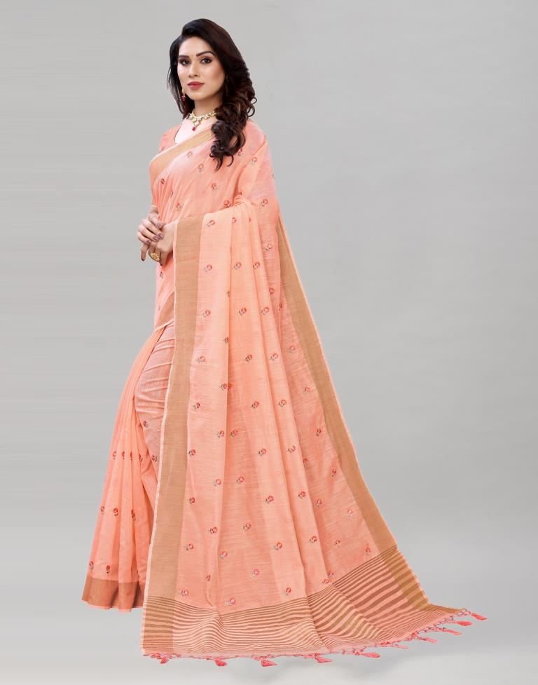 Pink Embroidered Cotton Saree | Sudathi