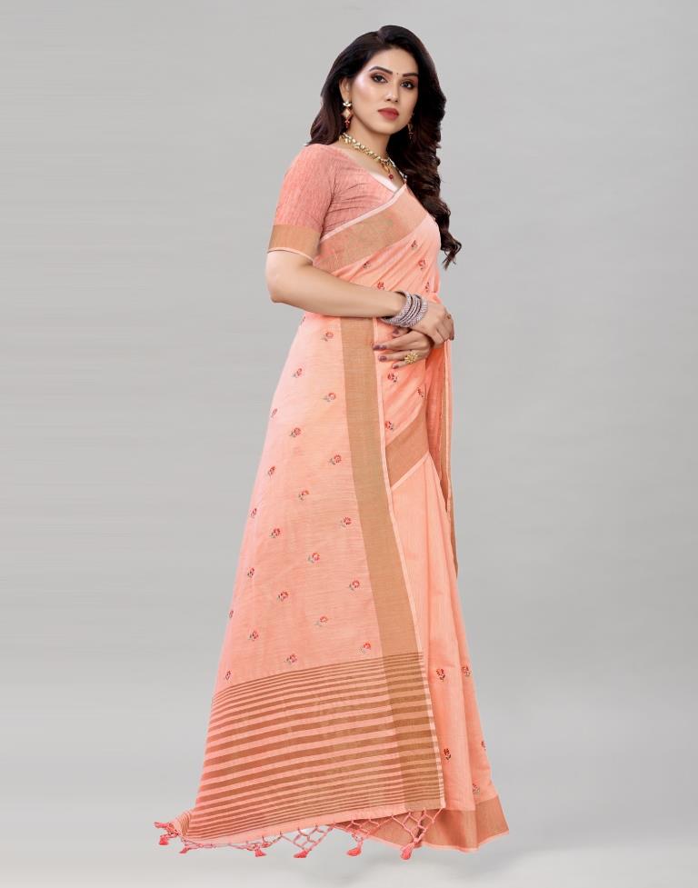 Pink Embroidered Cotton Saree | Sudathi