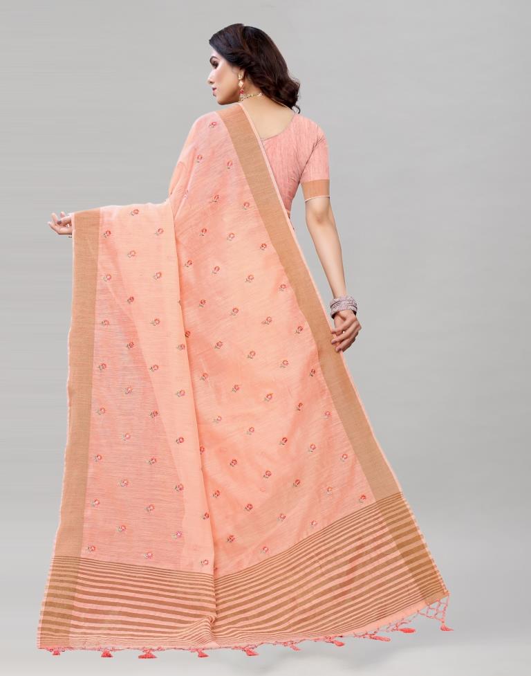Pink Embroidered Cotton Saree | Sudathi