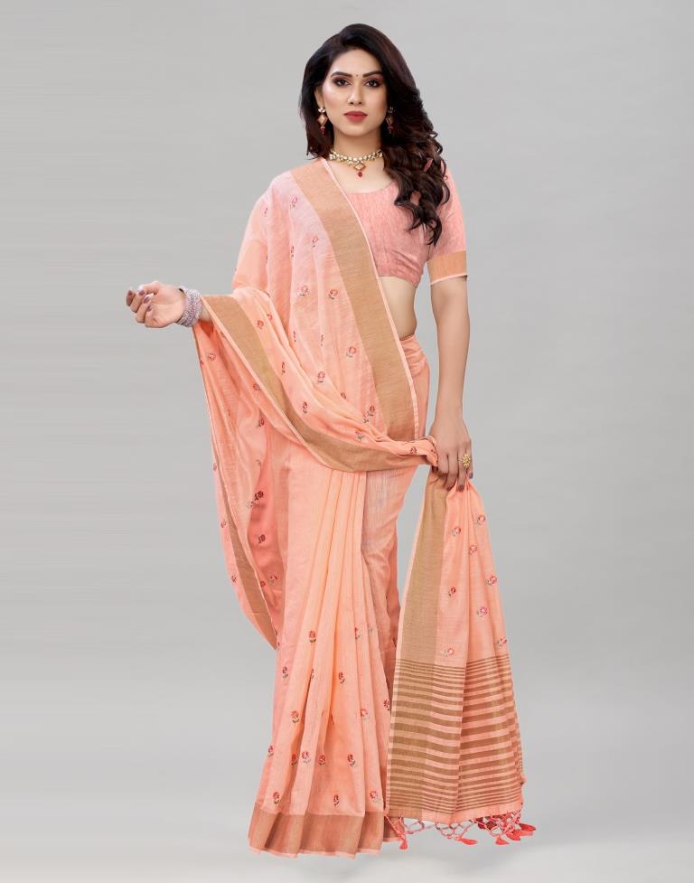 Pink Embroidered Cotton Saree | Sudathi