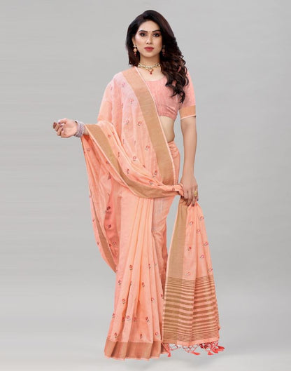 Pink Embroidered Cotton Saree | Sudathi