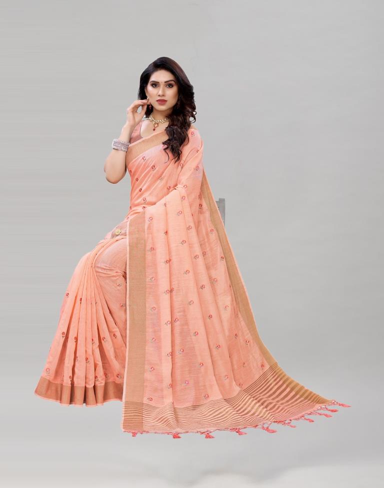 Pink Embroidered Cotton Saree | Sudathi