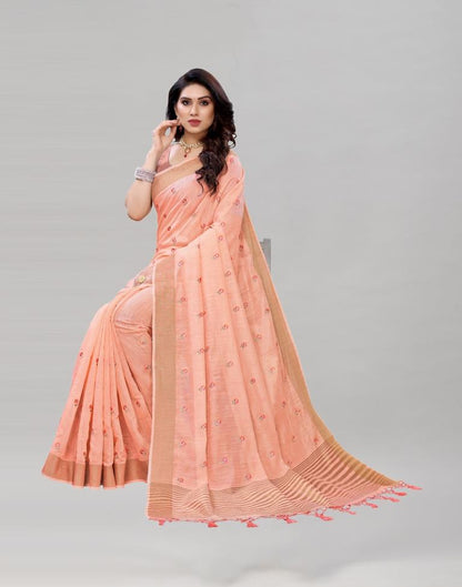 Pink Embroidered Cotton Saree | Sudathi