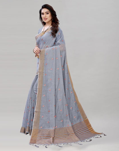 Grey Embroidered Cotton Saree | Sudathi