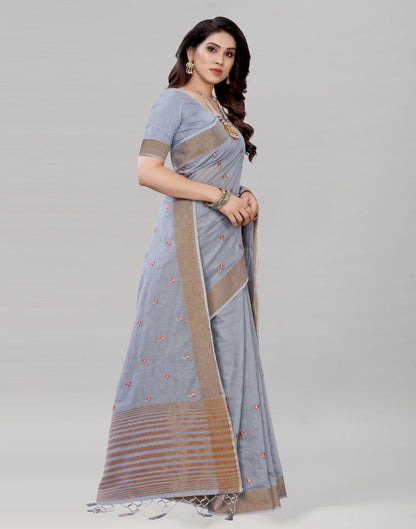 Grey Embroidered Cotton Saree | Sudathi