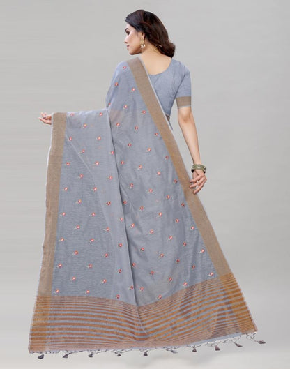 Grey Embroidered Cotton Saree | Sudathi