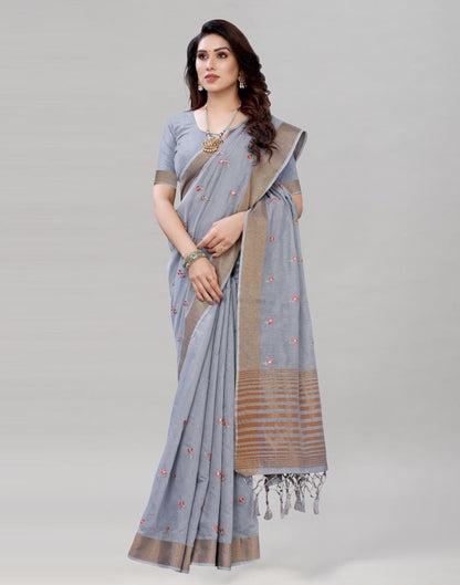 Grey Embroidered Cotton Saree | Sudathi