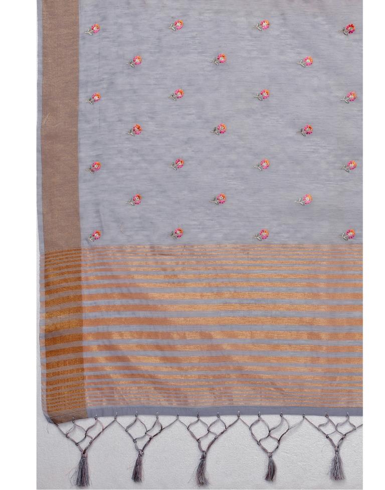 Grey Embroidered Cotton Saree | Sudathi