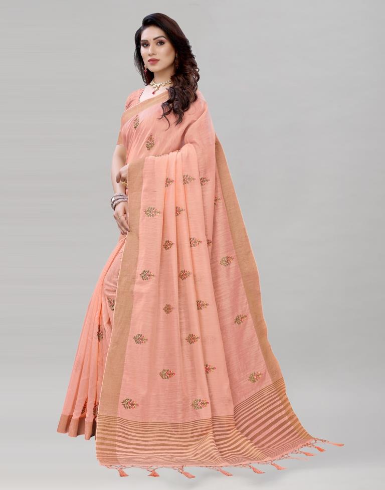 Pink Embroidered Cotton Saree | Sudathi