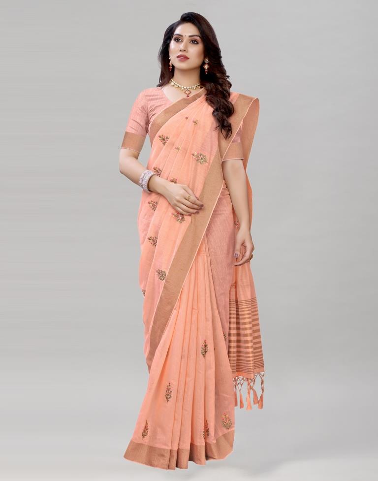 Pink Embroidered Cotton Saree | Sudathi
