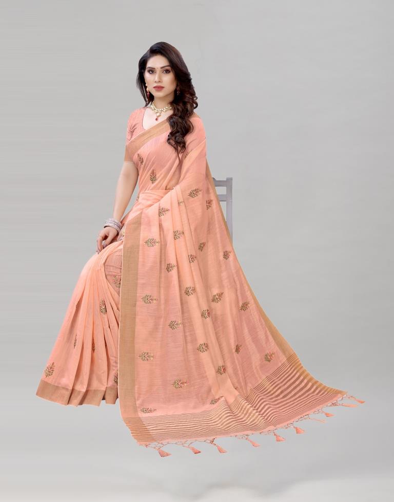 Pink Embroidered Cotton Saree | Sudathi