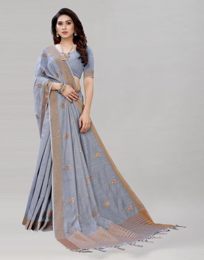 Grey Embroidered Cotton Saree | Sudathi