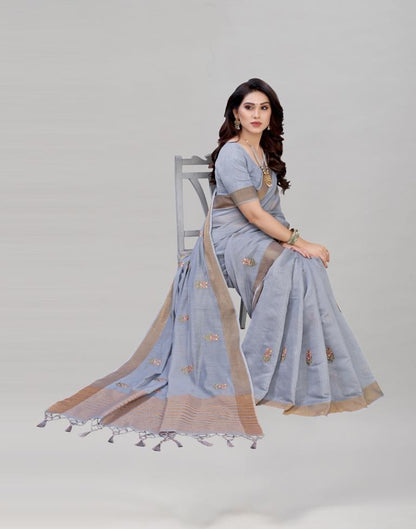 Grey Embroidered Cotton Saree | Sudathi
