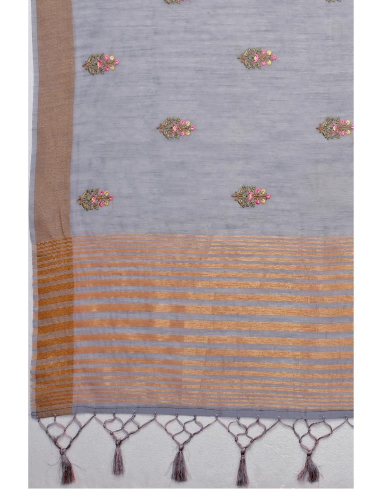 Grey Embroidered Cotton Saree | Sudathi