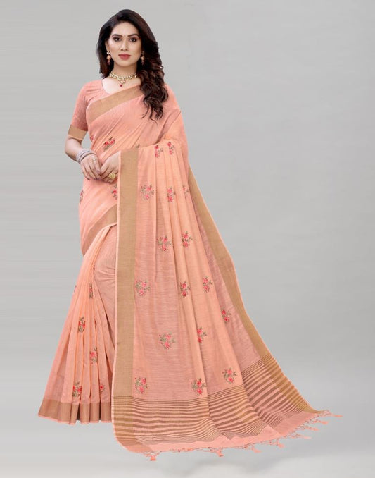 Pink Embroidered Cotton Saree | Sudathi