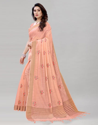 Pink Embroidered Cotton Saree | Sudathi