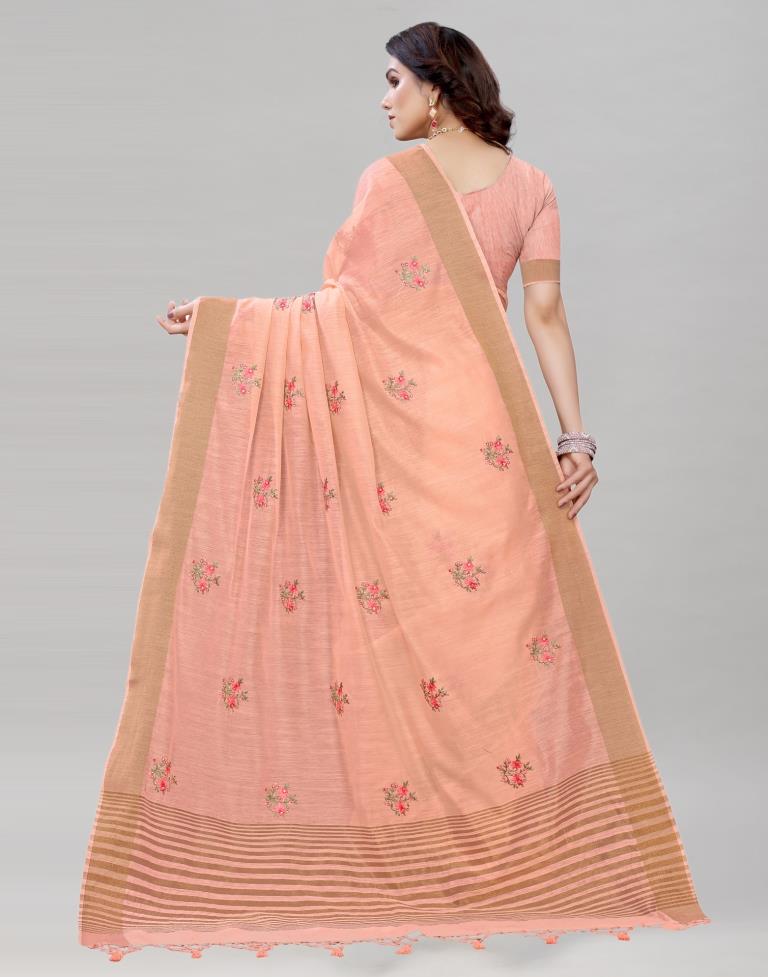 Pink Embroidered Cotton Saree | Sudathi