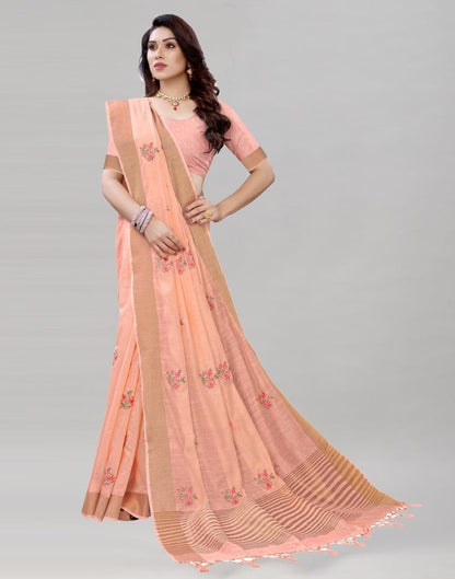 Pink Embroidered Cotton Saree | Sudathi