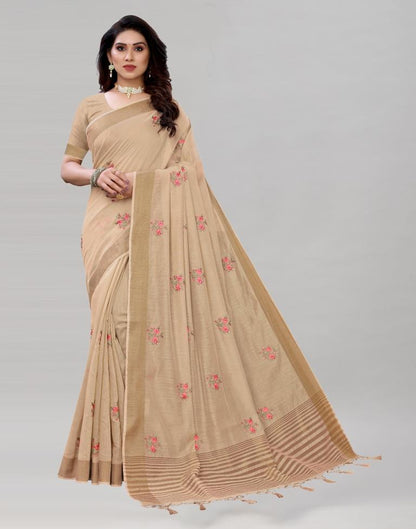 Brown Embroidered Cotton Saree | Sudathi