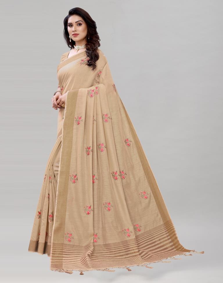 Brown Embroidered Cotton Saree | Sudathi