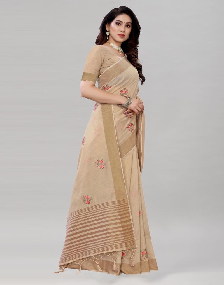 Brown Embroidered Cotton Saree | Sudathi