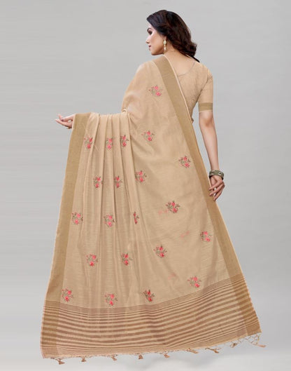 Brown Embroidered Cotton Saree | Sudathi