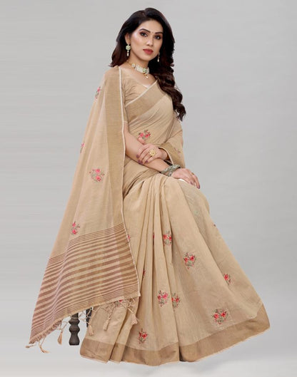 Brown Embroidered Cotton Saree | Sudathi