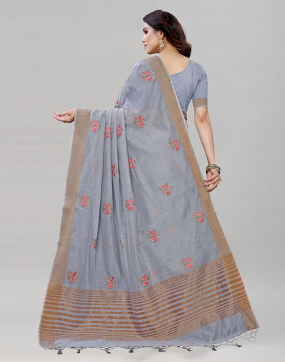 Grey Embroidered Cotton Saree | Sudathi