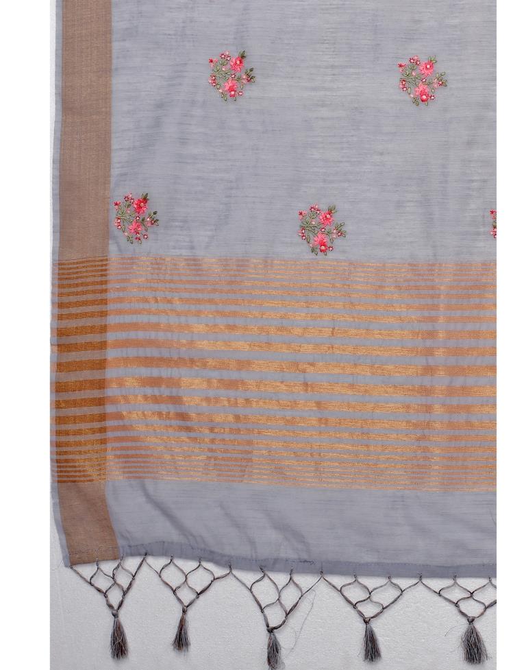 Grey Embroidered Cotton Saree | Sudathi