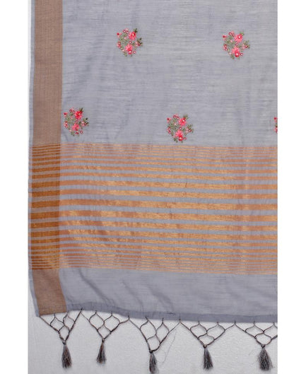 Grey Embroidered Cotton Saree | Sudathi