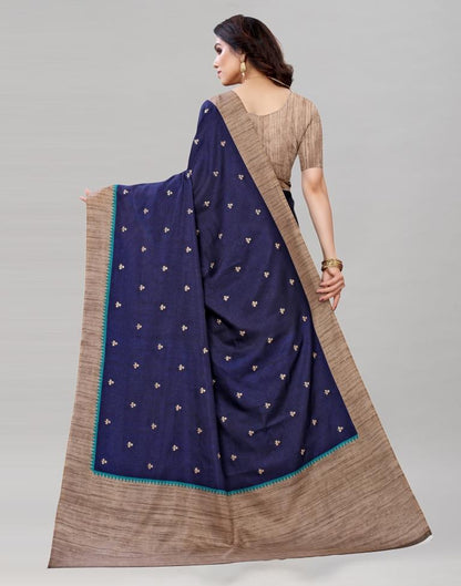 Navy Blue Embroidered Silk Saree | Sudathi