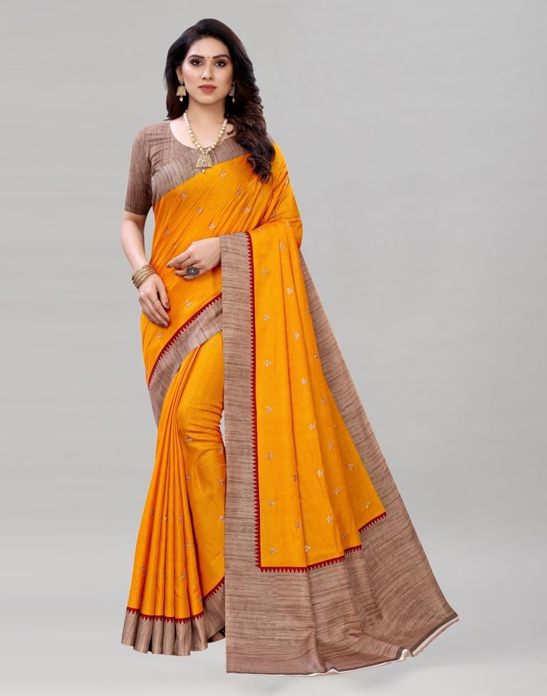 Turmeric Yellow Embroidered Silk Saree | Sudathi