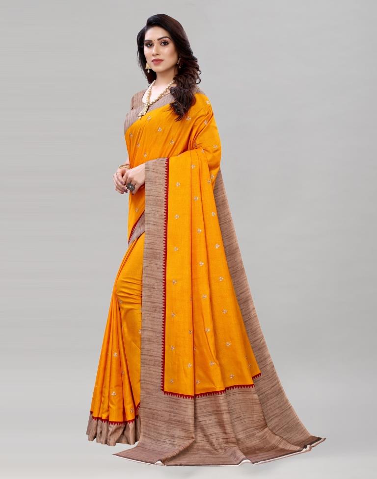 Turmeric Yellow Embroidered Silk Saree | Sudathi