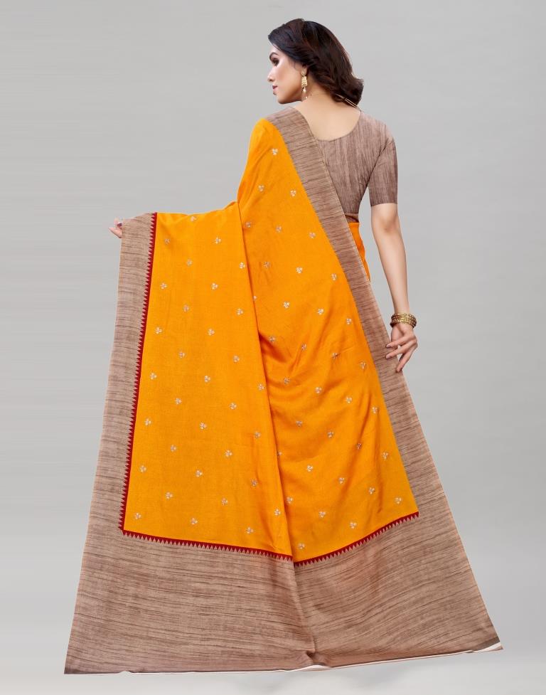 Turmeric Yellow Embroidered Silk Saree | Sudathi