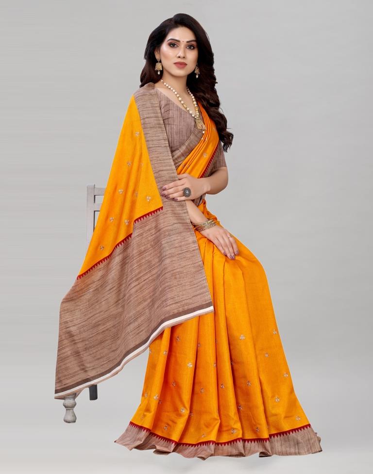 Turmeric Yellow Embroidered Silk Saree | Sudathi