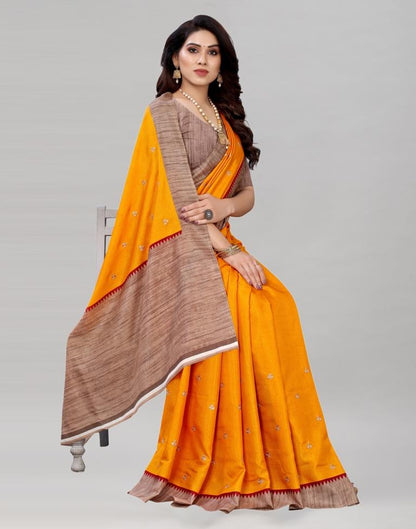 Turmeric Yellow Embroidered Silk Saree | Sudathi