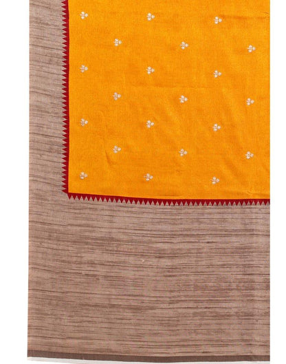 Turmeric Yellow Embroidered Silk Saree | Sudathi