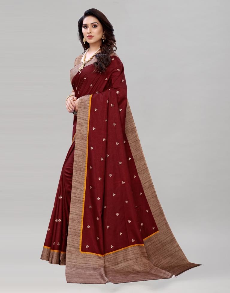 Maroon Embroidered Silk Saree | Sudathi