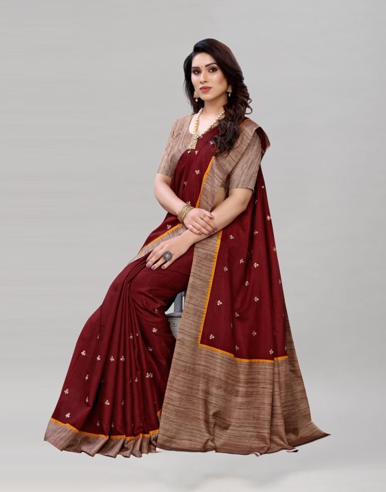 Maroon Embroidered Silk Saree | Sudathi