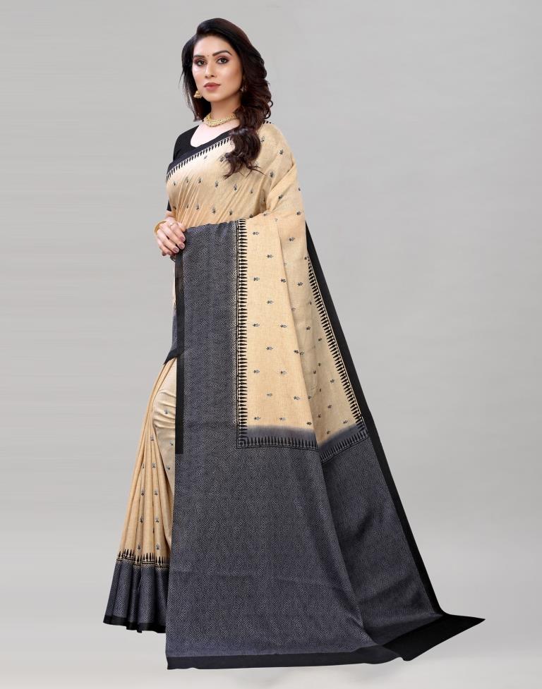 Cream Embroidered Silk Saree | Sudathi
