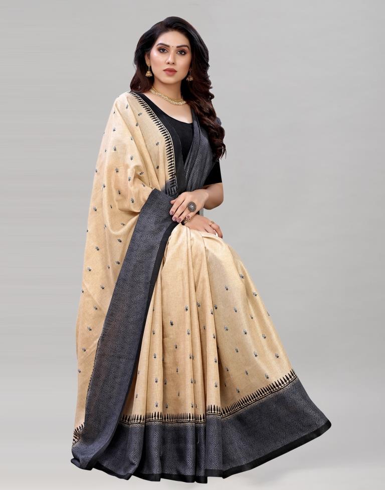 Cream Embroidered Silk Saree | Sudathi