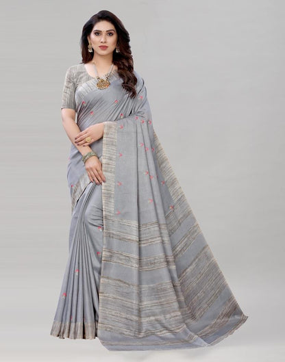 Grey Embroidered Silk Saree | Sudathi