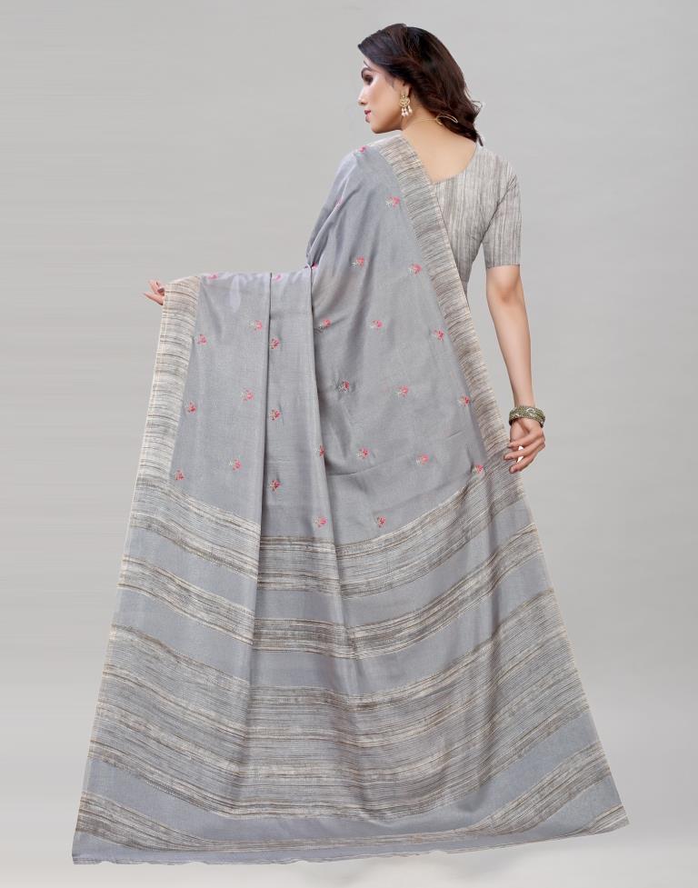 Grey Embroidered Silk Saree | Sudathi