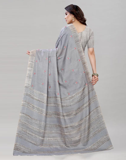 Grey Embroidered Silk Saree | Sudathi