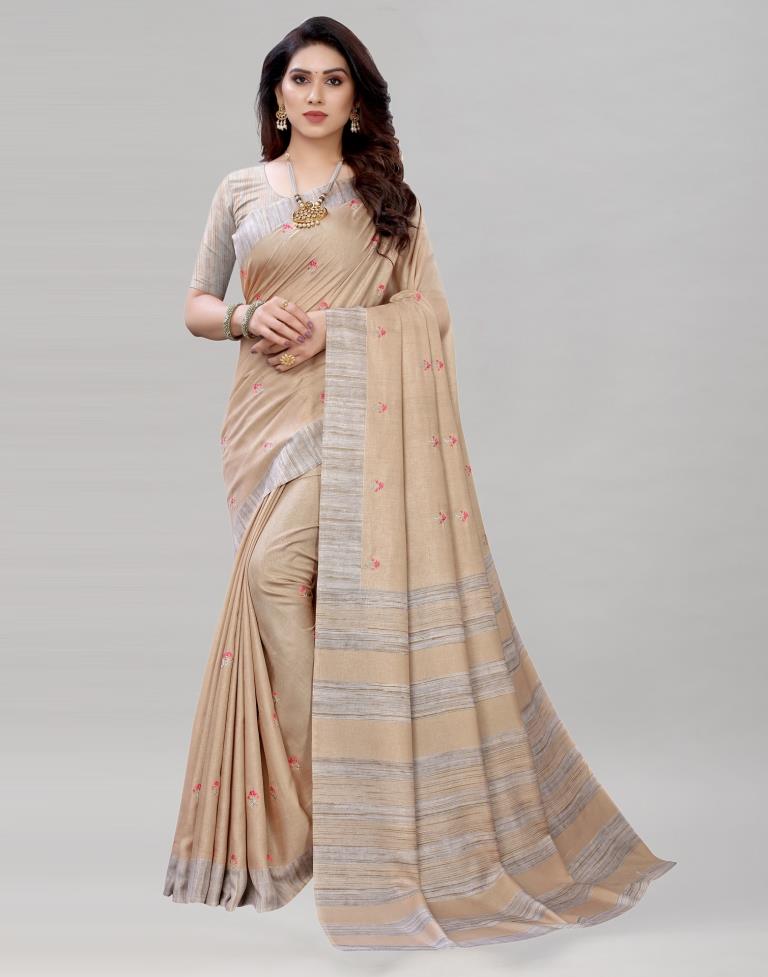 Cream Embroidered Silk Saree | Sudathi