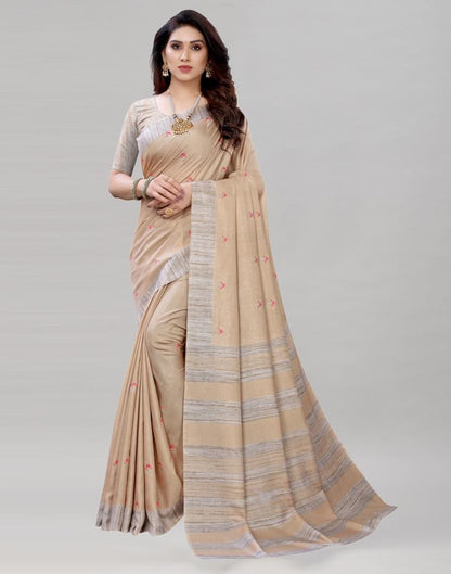 Cream Embroidered Silk Saree | Sudathi