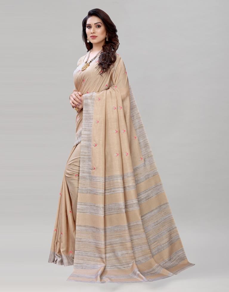Cream Embroidered Silk Saree | Sudathi