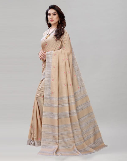 Cream Embroidered Silk Saree | Sudathi