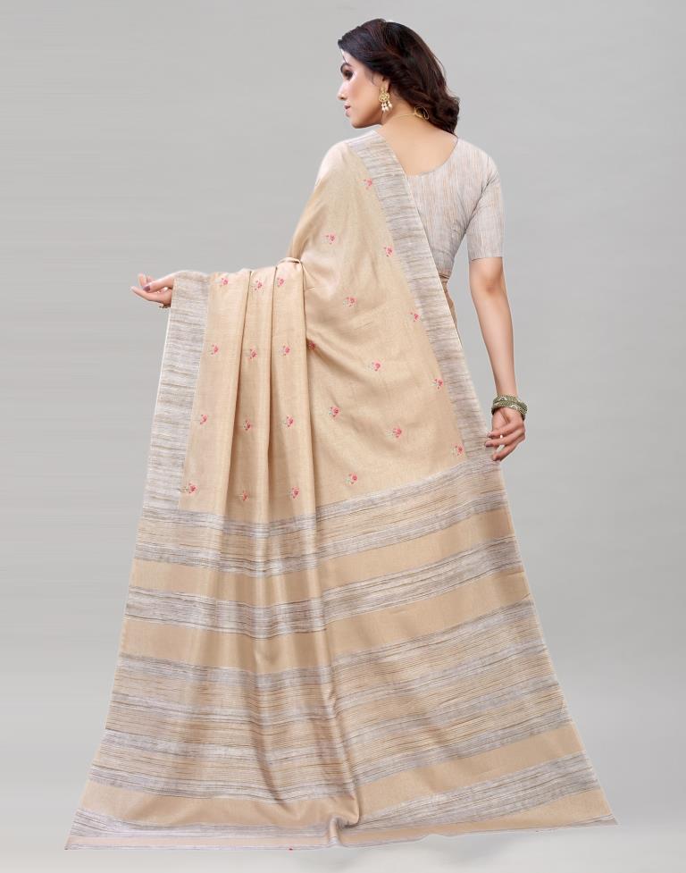 Cream Embroidered Silk Saree | Sudathi