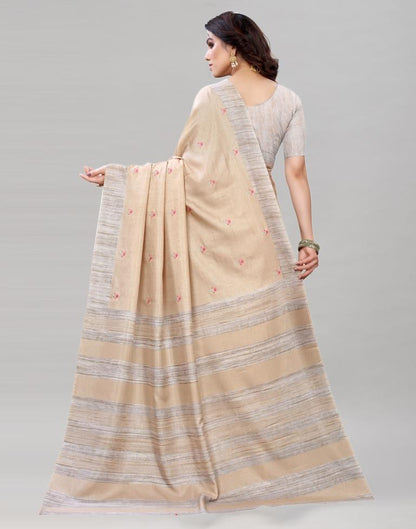 Cream Embroidered Silk Saree | Sudathi